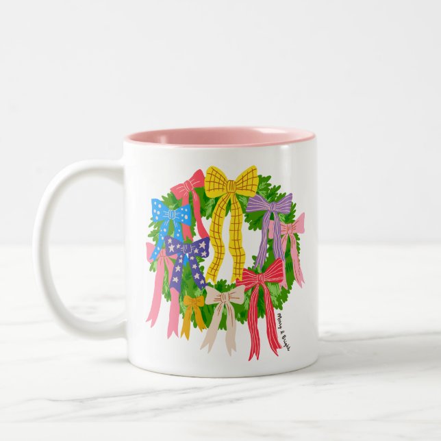 Caneca De Café Em Dois Tons Bow Merry And Bright Christmas  (Esquerda)