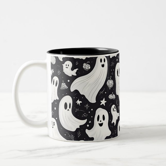 Caneca De Café Em Dois Tons Branca Branca do Fantasma Fantasma Negro (Esquerda)