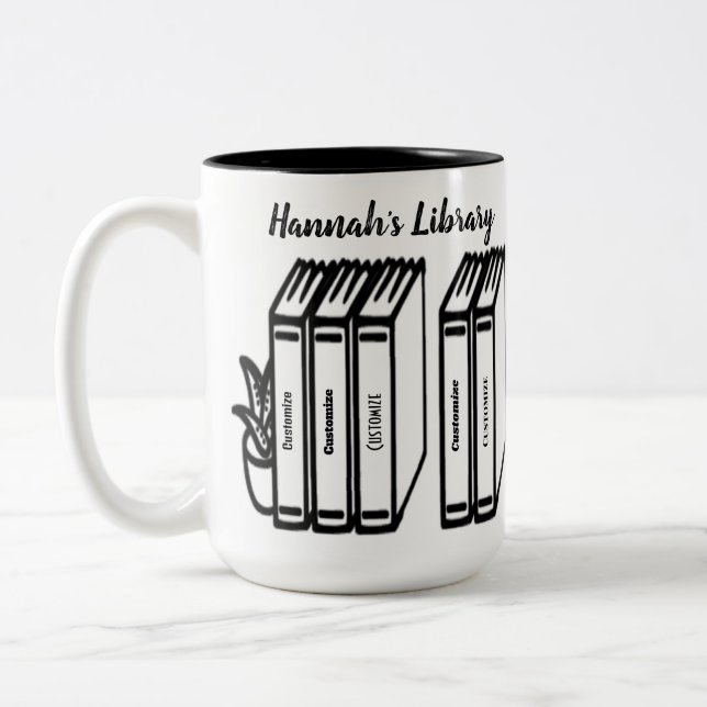 Caneca De Café Em Dois Tons Branco da Biblioteca de Títulos Personalizados (Esquerda)