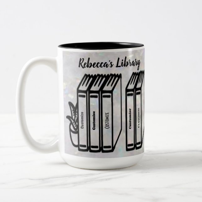 Caneca De Café Em Dois Tons Branco da Biblioteca de Títulos Personalizados (Esquerda)