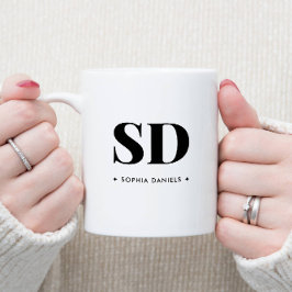 Caneca De Café Em Dois Tons Branco Mínimo Preto Elegante Clássico Retroativo M