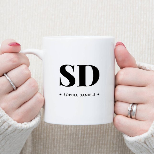 Caneca De Café Em Dois Tons Branco Mínimo Preto Elegante Clássico Retroativo M (Criador carregado)