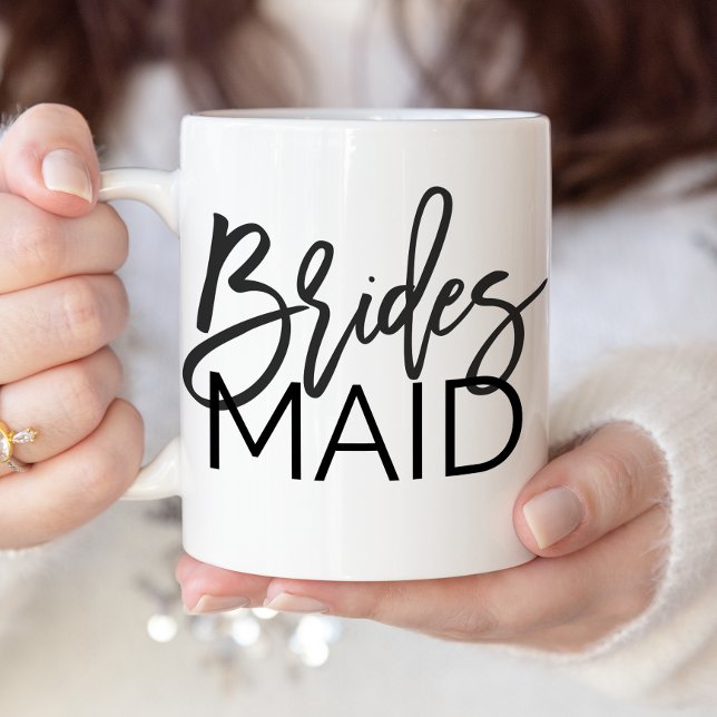 Caneca De Café Em Dois Tons Bridesmaid da Caligrafia Chic Black (Criador carregado)