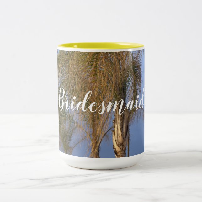 Caneca De Café Em Dois Tons Bridesmaid Palm Trees Casando Mugs (Centro)