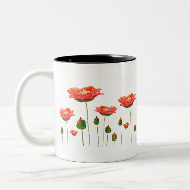 Caneca De Café Em Dois Tons bright red poppies (Esquerda)