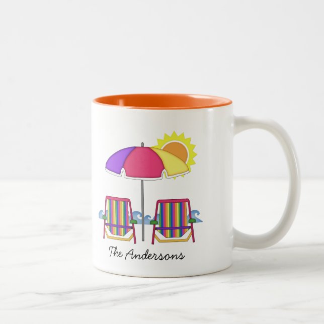 Caneca De Café Em Dois Tons Bright Sun Umbrella Beach Cadeira Mug (Direita)