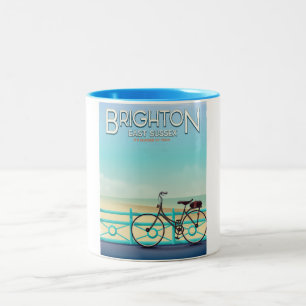 Caneca De Café Em Dois Tons Brighton, poster de viagens vintage de East Sussex
