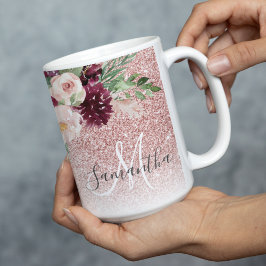 Caneca De Café Em Dois Tons Brilhante Rosa Moderno e Estilhaço de Flor com Nom