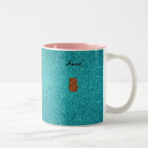 Caneca De Café Em Dois Tons Brilho conhecido personalizado de turquesa do urso