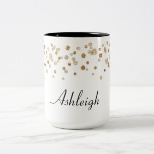 Caneca De Café Em Dois Tons Brilho Glam dos confetes Dourados