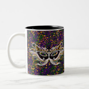 Caneca De Café Em Dois Tons Brilho roxo do ouro verde da máscara do carnaval