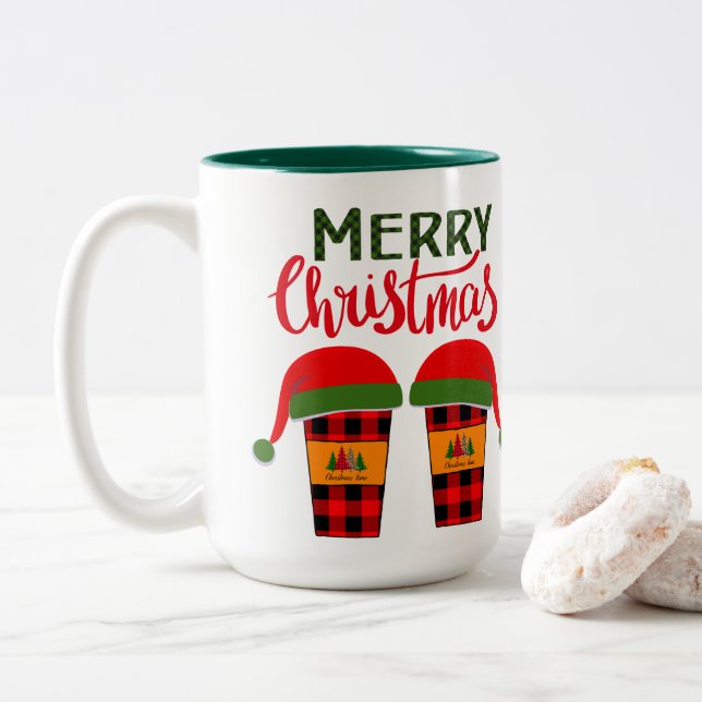 Caneca De Café Em Dois Tons Brincadeira de Natal (Com Donut)