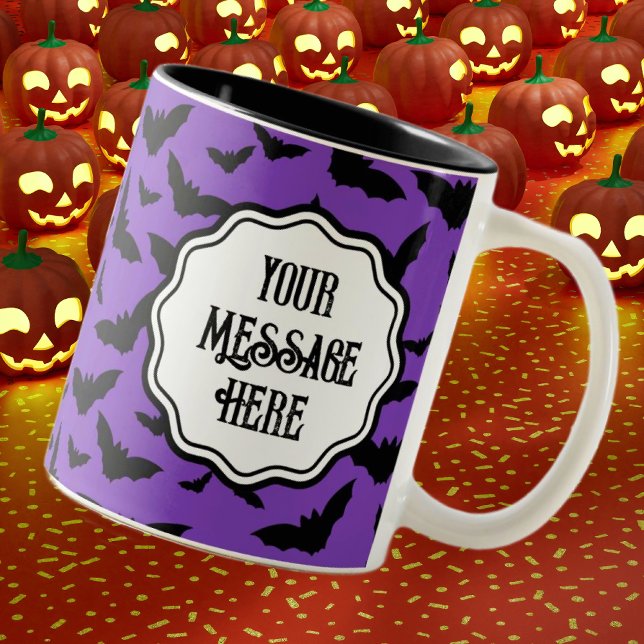 Caneca De Café Em Dois Tons Brincadeira Personalizada Halloween Bat Preto Puro (Personalize this cute bat mug!)