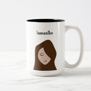Caneca De Café Em Dois Tons Brunette Beauty: Ilustração de Garota Personalizáv