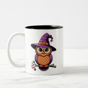Caneca De Café Em Dois Tons Bruxa de Coruja Whimsical