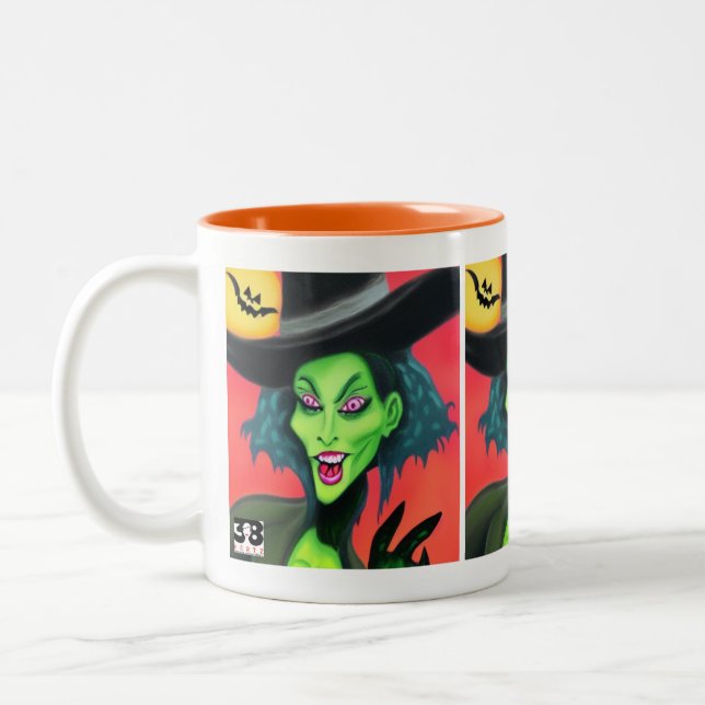 Caneca De Café Em Dois Tons Bruxa de Halloween Caprichosa (Esquerda)