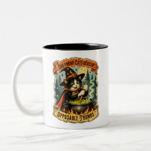 Caneca De Café Em Dois Tons Bruxa de Halloween Vintage Gato com Polegar Oposto