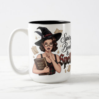 Caneca De Café Em Dois Tons Bruxa de Livros e Feitiços Picantes