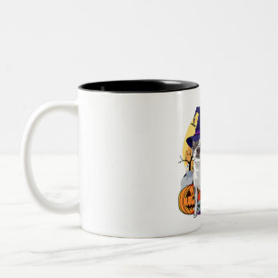 Caneca De Café Em Dois Tons Bruxa de Pumpkin Terrier de Boston Halloween