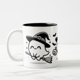 Caneca De Café Em Dois Tons Bruxa Fantasma Voadora em Caneca de Halloween de V