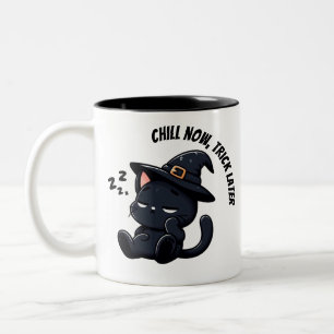 Caneca De Café Em Dois Tons Bruxa Gata Sonolenta Zzz Halloween