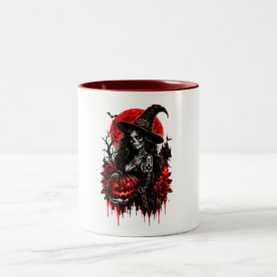 Caneca De Café Em Dois Tons Bruxa Gótica Abóbora Halloween Gato Preto Assustad
