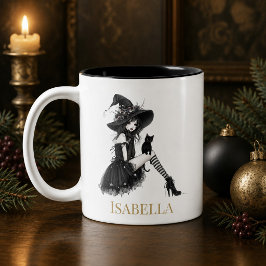 Caneca De Café Em Dois Tons Bruxa Gótica Personalizada – Bruxa com Nome Person