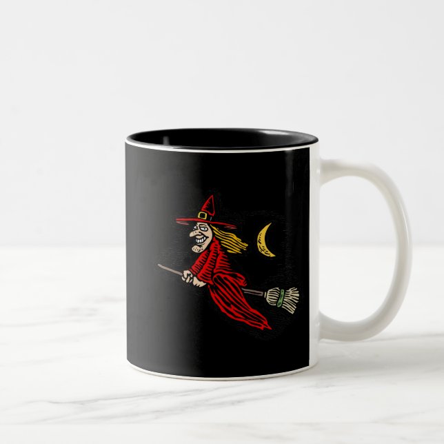 Caneca De Café Em Dois Tons Bruxa & lua do vôo (Direita)