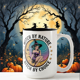 Caneca De Café Em Dois Tons Bruxa Por Natureza Por Escolha Halloween Engraçado