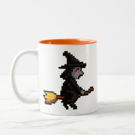 Caneca De Café Em Dois Tons Bruxa Retro de 8 bits