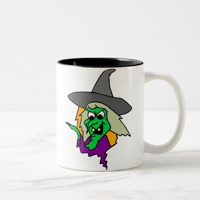 Caneca De Café Em Dois Tons Bruxa Verde de Halloween (Direita)