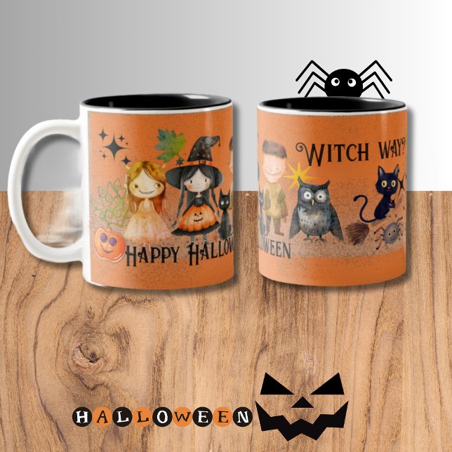 Caneca De Café Em Dois Tons Bruxa Via Halloween Orange (Witch Way Halloween Orange Two-Tone Coffee Mug)