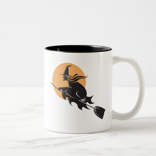 Caneca De Café Em Dois Tons Bruxa Voando Halloween (Direita)