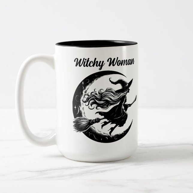 Caneca De Café Em Dois Tons Bruxa voando uma caneca de dois tons (Esquerda)