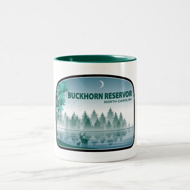 Caneca De Café Em Dois Tons Buckhorn Reservoir North Carolina Deer (Centro)