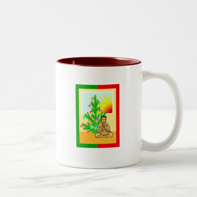 Caneca De Café Em Dois Tons Buda de Natal com Árvore! (Direita)