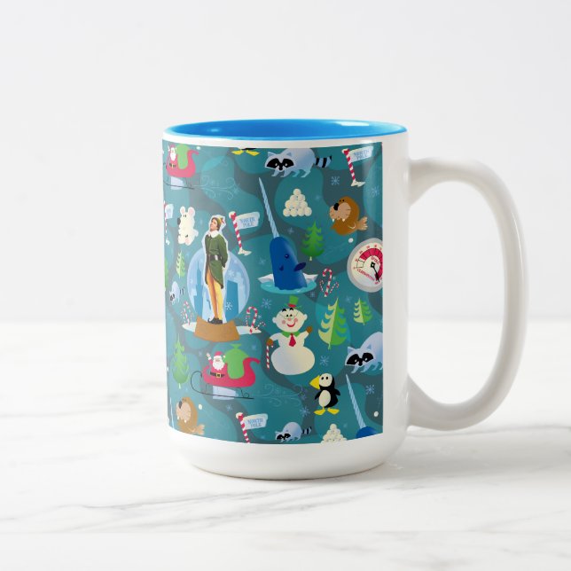 Caneca De Café Em Dois Tons Budy, o Elf e os Caracteres Padrão Teal (Direita)
