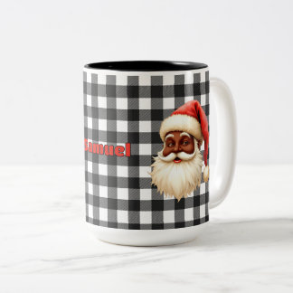 Caneca De Café Em Dois Tons Búfalo Preto e Branco Xadrez Preto Papai Noel Verm