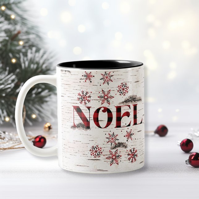 Caneca De Café Em Dois Tons Búfalo Vermelho Russo Xadrez Neves Flocos Brancos (Criador carregado)