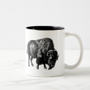 Caneca De Café Em Dois Tons Buffalo American Bison Vintage Wood Engrenando Mug