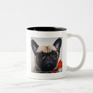 Caneca De Café Em Dois Tons Buldogue francês com vidros e laço