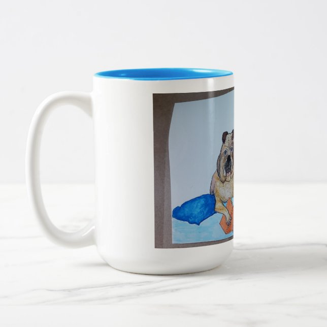 Caneca De Café Em Dois Tons Buldogue Lendo Mug (Esquerda)
