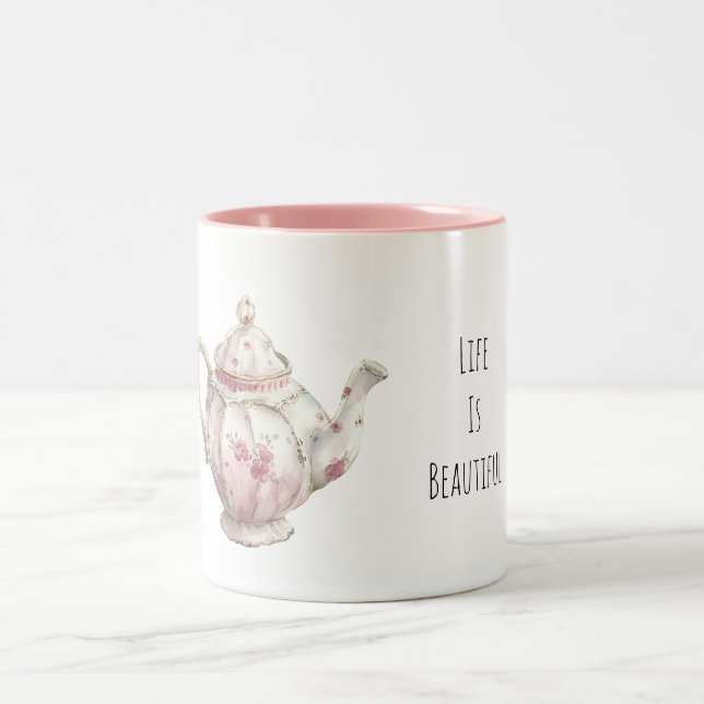 Caneca De Café Em Dois Tons Bule de Chá Floral Rosa (Centro)