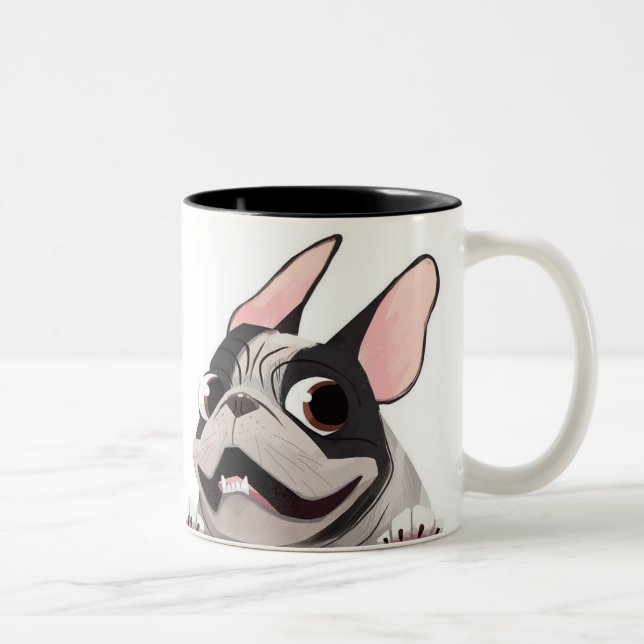 Caneca De Café Em Dois Tons Bulldog Francês Animado (Direita)