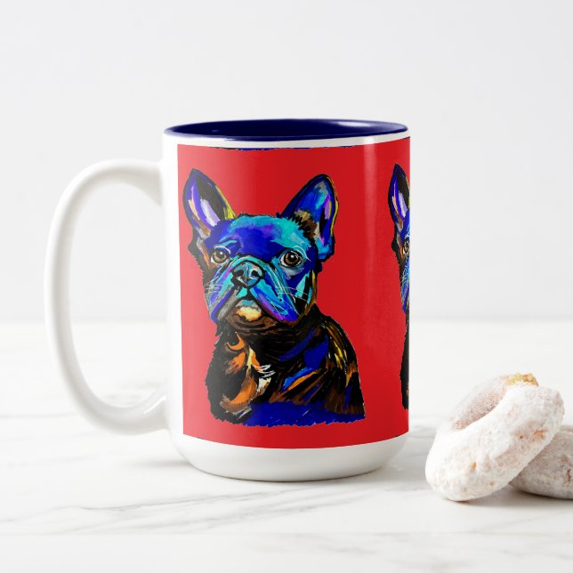 Caneca De Café Em Dois Tons Bulldog Mug Francês (Com Donut)