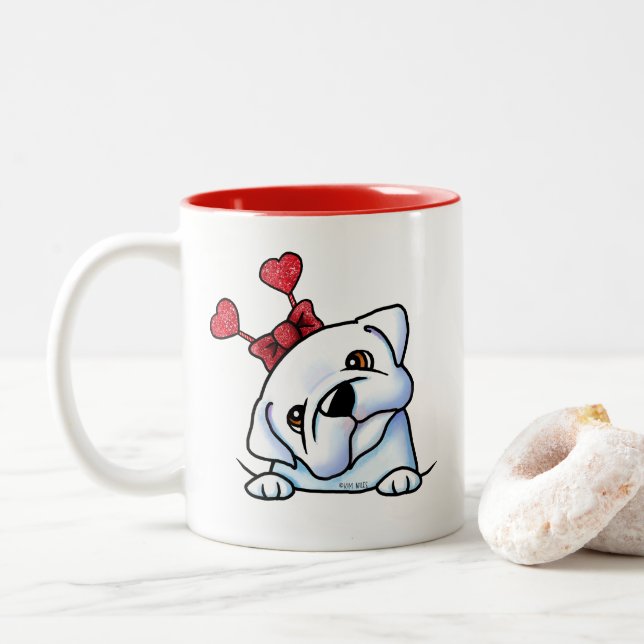 Caneca De Café Em Dois Tons Bulldog Valentine (Com Donut)