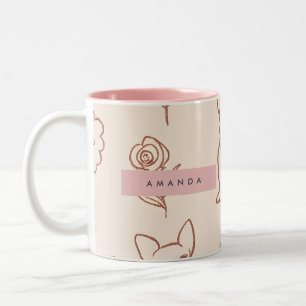 Caneca De Café Em Dois Tons Bulldogue Francês Floral Fofo Personalizado