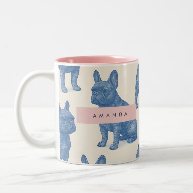 Caneca De Café Em Dois Tons Bulldogue Francês Fofo Personalizado (Esquerda)