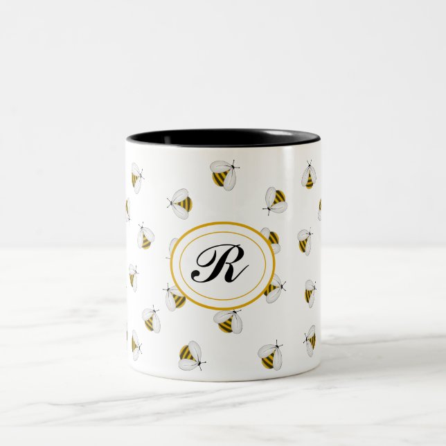Caneca De Café Em Dois Tons Bumblebee Mel Personalizado Monograma Café Mug (Centro)