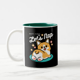 Caneca De Café Em Dois Tons Bumbum de Corgi e Víblias de Nap - Cachorro Dormin